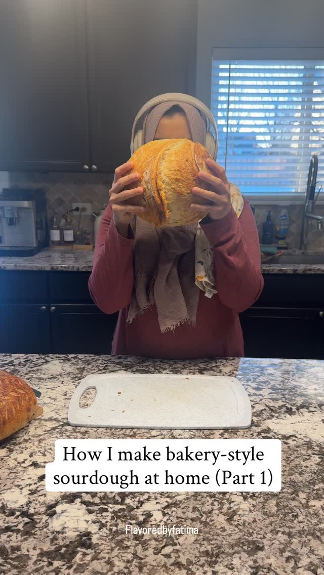 If sourdough has ever felt intimidating… this is your sign to start.  This is my basic beginner sourdough loaf — the same one you see here with that crunchy crust and soft, airy crumb. No shortcuts, no commercial yeast — just wild fermentation and patience.  In this video I’m making multiple loaves, but you can follow the exact same steps and measurements listed below for a single loaf. The process stays the same whether you’re baking one loaf or scaling up.  Today we’re covering the first half of the process: mixing, folds, and bulk fermentation. Part 2 will walk you through shaping, cold proofing, and baking.  ⸻  🥖 Basic Sourdough Recipe (1 loaf)  • 500 g bread flour
• 325 g water
• 100 g active sourdough starter
• 10 g salt  Mix starter + water first, then add flour and salt to form a shaggy dough.  Rest 30 minutes →
Stretch & folds ×4 (30 min apart) →
Coil folds ×2 (30 min apart) →
Bulk ferment 4–8 hrs until 40–60% rise.  ⸻  ⏭️ What’s Next  Part 2 will cover:  • Tuck & drag shaping
• Banneton proofing
• Scoring
• Dutch oven baking  The full detailed blog post + printable recipe card will be live when Part 2 is posted.  #sourdough #sourdoughbread #sourdoughbaking #chicagofoodie #flavoredbyfatima