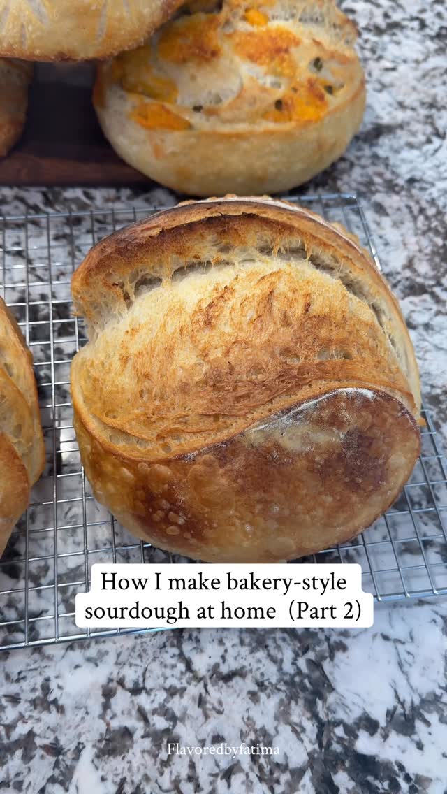 And here’s how that dough turns into bread.  Part 2 covers shaping, cold proofing, scoring, and baking — the steps that take your fermented dough and transform it into that golden, crusty loaf you saw in Part 1.  From tuck-and-drag shaping to overnight cold proofing, every step builds structure, flavor, and that signature sourdough crust.  If you don’t have bannetons, don’t stress — bowls lined with floured cloth work just as well. Sourdough is all about technique, not fancy tools.  ⸻  ⏭️ If You Missed Part 1  Head back to watch the full mixing, folds, and bulk fermentation process so you can follow this tutorial step-by-step from start to finish.  Save this reel so you can reference it when you’re ready to bake, and check the blog for the full detailed recipe + measurements.  Happy baking 🍞✨  #chicagofoodie #flavoredbyfatima #sourdoughjourney #sourdoughbaking #homemadebread