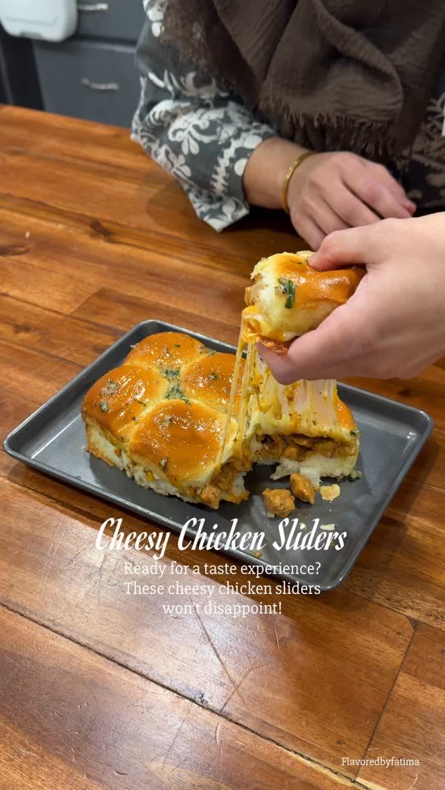 Ramadan Series- Episode 4  After a day of patience… comfort hits different.  Cheesy chicken sliders, melty cheese, garlic butter — simple and so good.  Full detailed recipe is on my blog- www.flavoredbyfatima.com
Tap the link in my bio to get it, and save this for your next iftar.  #chicagofoodie #flavoredbyfatima #cheesygoodness #chickensliders #ramadan2026
