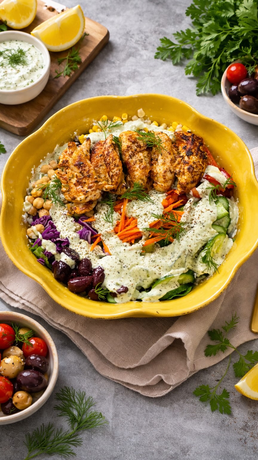 A salad that actually satisfies
Loaded with flavor, protein, crunch, and that creamy green goddess dressing you’ll keep coming back to.
Find a detailed recipe on my blog- www.flavoredbyfatima.com  #flavoredbyfatima #chicagofoodie #chickensalad #salad #healthymeals