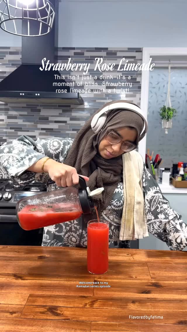 Ramadan Series, Episode 3  Sweet. Tangy. Floral. Perfectly balanced.  This Strawberry Rose Limeade is refreshing, vibrant, and so easy to make.  The full recipe is now live on my website — www.flavoredbyfatima.com 🍓🌹  Save this for later and tag me when you make it.  #chicagofoodie #flavoredbyfatima #ramadan2026 #drinkrecipes #strawberrylemonade