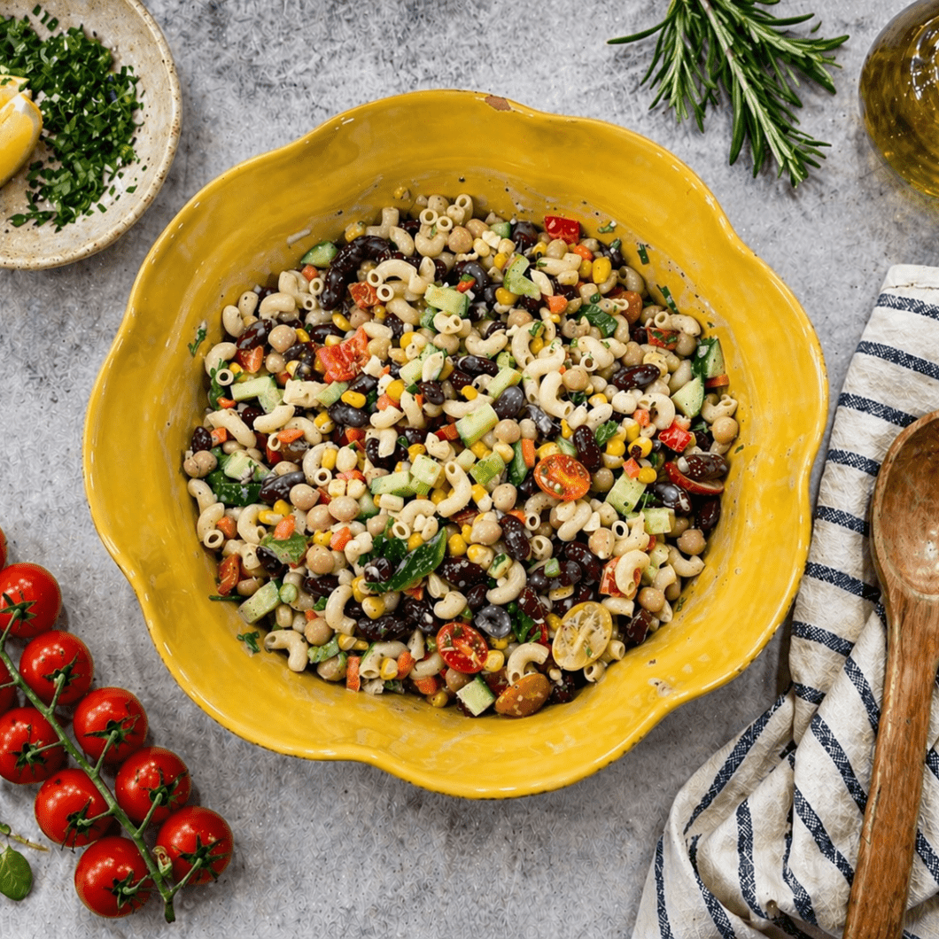 Mediterranean Pasta Salad with Creamy Tangy Dressing